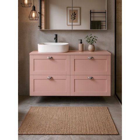 Gabinete para Banheiro com Tampo e Cuba 120cm Retro MDF Rosa Milano - On Móveis