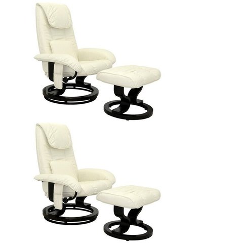 Conjunto 2 Poltronas de Massagem com Apoio para Pés Louisiana Bege Creme