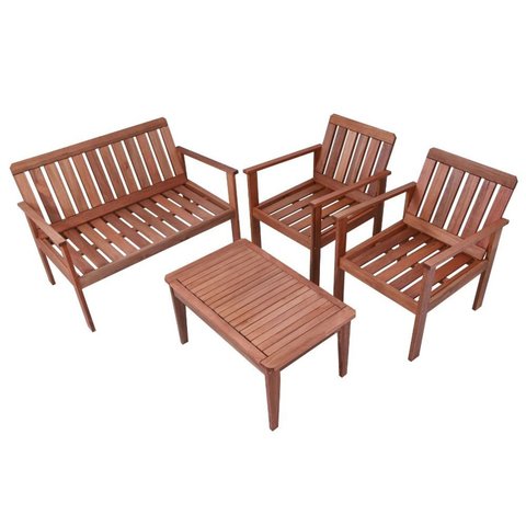 Conjunto para Jardim com 1 Sofá 2 Poltronas 1 Mesa de Centro Madeira Maciça