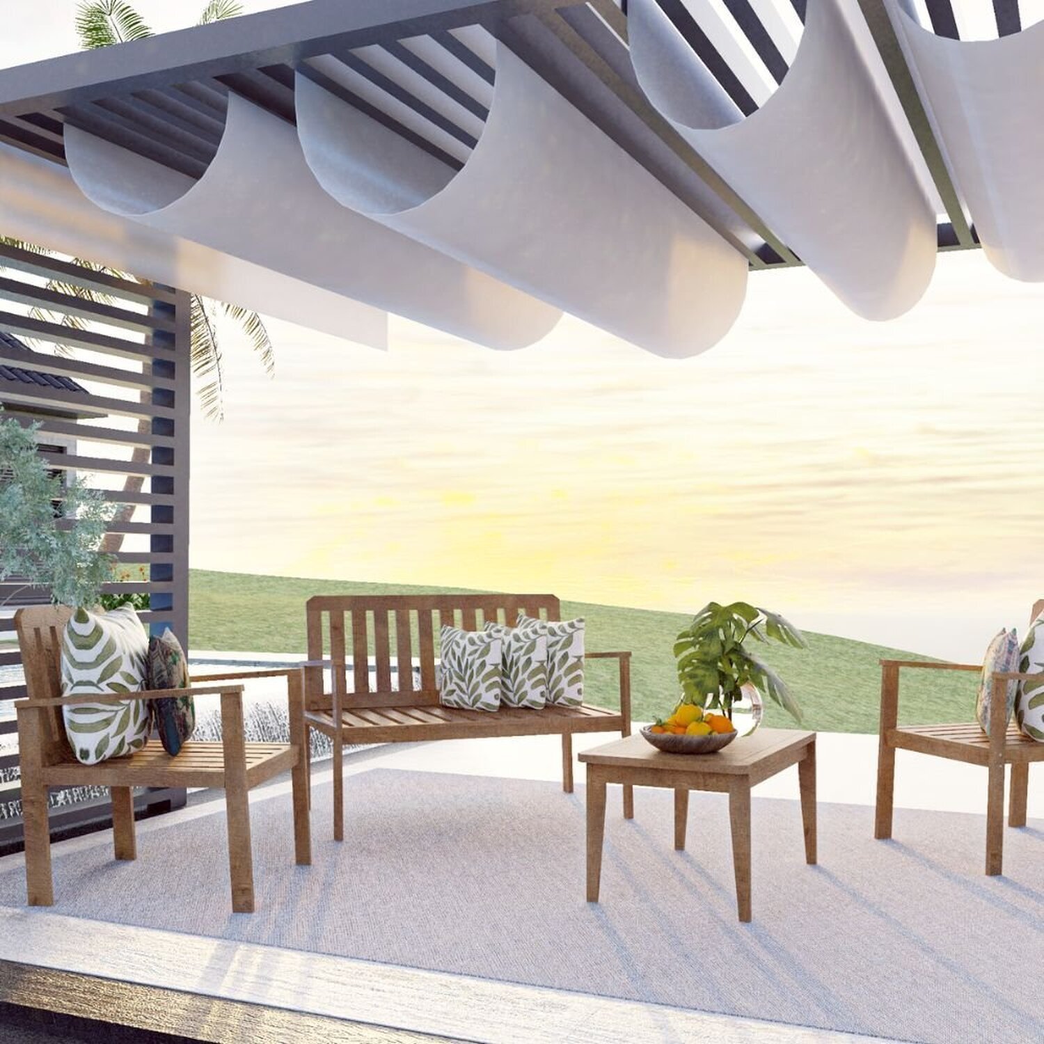 Conjunto para Jardim com 1 Sofá 2 Poltronas 1 Mesa de Centro Madeira Maciça - 7