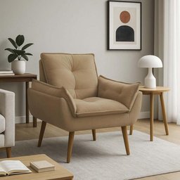 Poltrona para Sala Decorativa Opala Pés Madeira Suede Capuccino Império Decor - 2