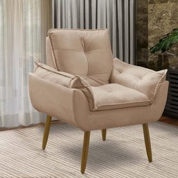 Poltrona para Sala Decorativa Opala Pés Madeira Suede Capuccino Império Decor - 6