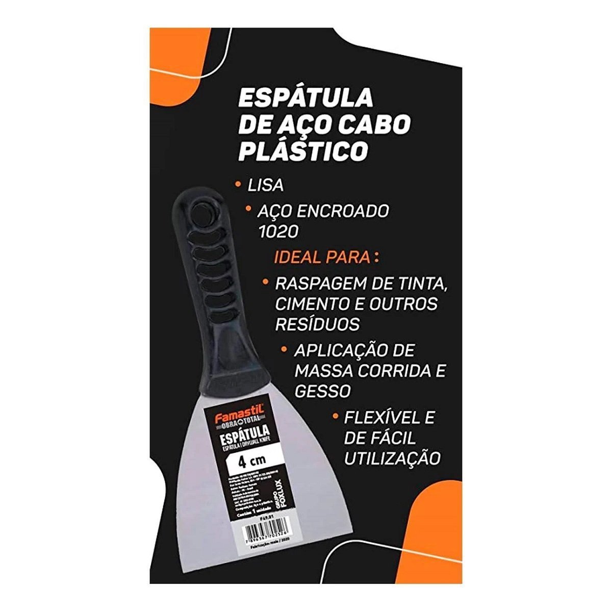 Espatula de Aco Lisa Cabo Pvc 4 Cm Famastil - 3