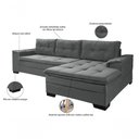 Ver imagem 3 de Sofá Viena Chaise Suede Fixo Pés Madeira Living Confortável Império Cinza 380