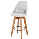 Ver imagem 3 de Kit 10 Banquetas Alta Maya Giratória Com Encosto Gourmet Linho Bege e Almofada Suede Branco - Gat