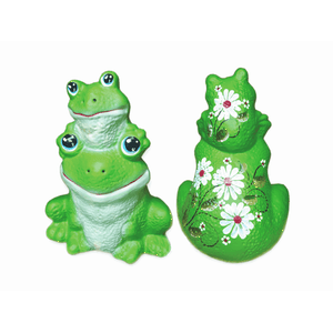 DECORAÇÃO JARDIM SAPO DUPLO EM CERÂMICA PINTADO A MÃO