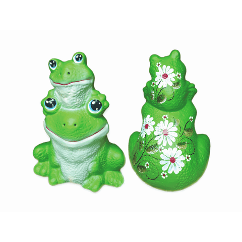 DECORAÇÃO JARDIM SAPO DUPLO EM CERÂMICA PINTADO A MÃO
