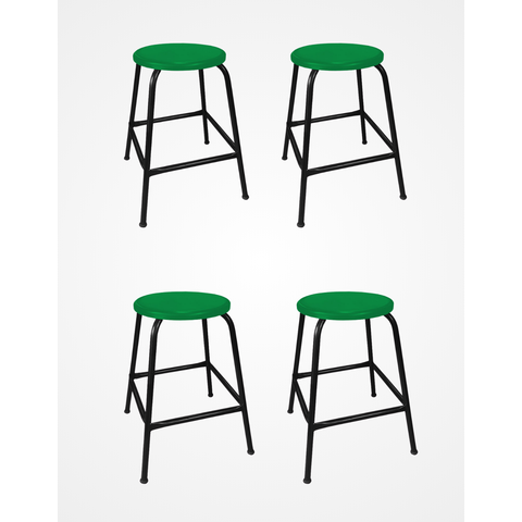 Kit 4 Banco de Metal Bar Assento Plástico Empilhável Verde 45cm