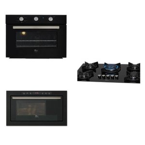 Conjunto de Embutir Fischer com Forno Elétrico 50l com Air Fryer + Micro-ondas 25l com Dourador + Cooktop 5 Bocas com Tripla Chama Linha Infinity 127v