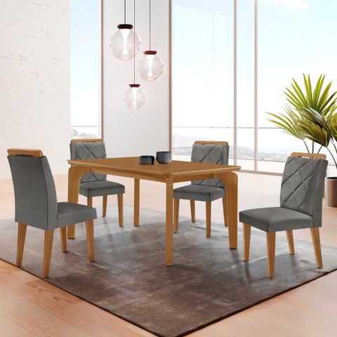 Mesa de Jantar Liz 120cm Mdf Canto Copo e com 4 Cadeiras Melissa