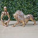 Ver imagem 2 de Kit Estátua Decorativa Figura Abstrata Homem Pensador + Leão Enfeite Escultura Mesa Sala Decoração e