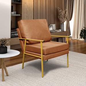 Kit 2 Poltrona Decorativas Mona Iron Luxo Recepção Aço Linho:terracota