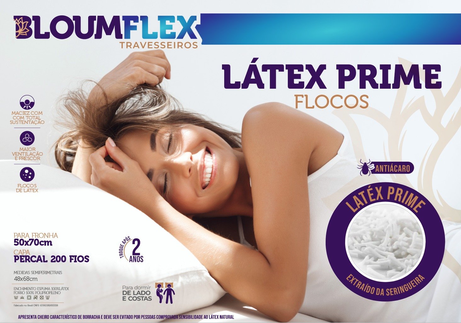 Kit 3 Travesseiros Látex Prime Flocos - Bloumflex - 4