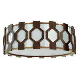 Lustre Plafon Madeira Redondo Ripado Diamante 40 Cm para Sala de Star Sala de Jantar Cor Málaga - 1