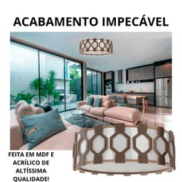 Lustre Plafon Madeira Redondo Ripado Diamante 40 Cm para Sala de Star Sala de Jantar Cor Málaga - 4