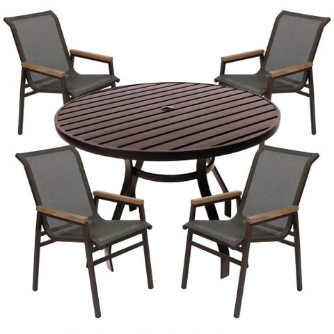 Jogo Conjunto Mesa 1,20m Ripada para Área Externa, Piscina, Jardim Marrom