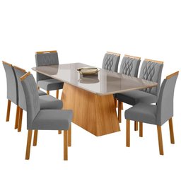 Mesa para Sala de Jantar Helena 210 X 100 Cm e 8 Cadeiras Juliana Cimol Nature/off White/madeira/jol - 1