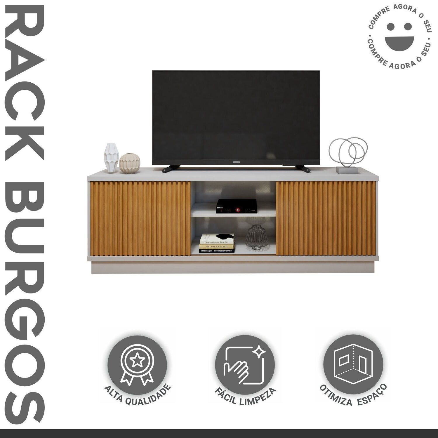 Rack para Tv até 75 Polegadas com 2 Portas Ripadas Burgos - 2