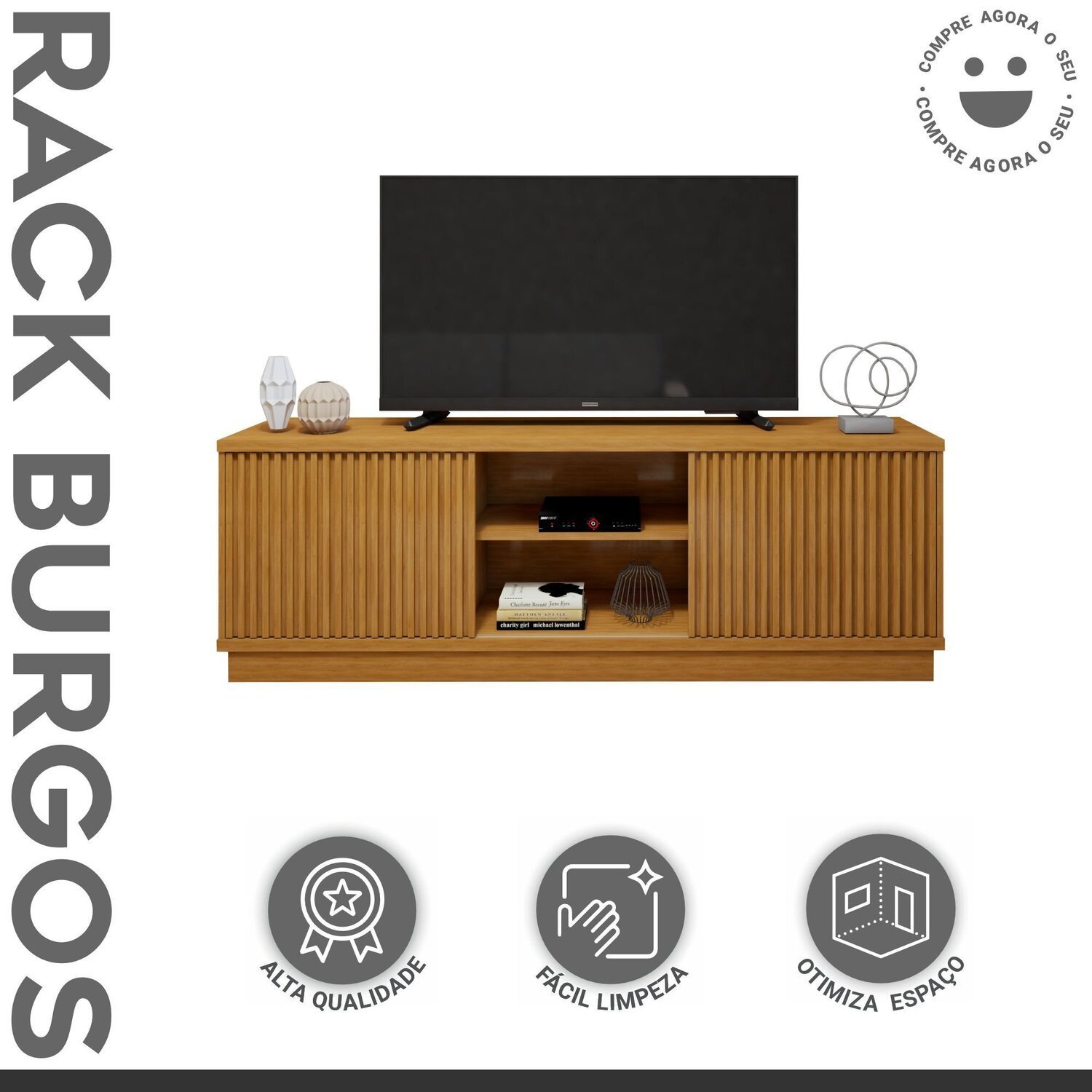 Rack para Tv até 75 Polegadas com 2 Portas Ripadas Burgos - 2