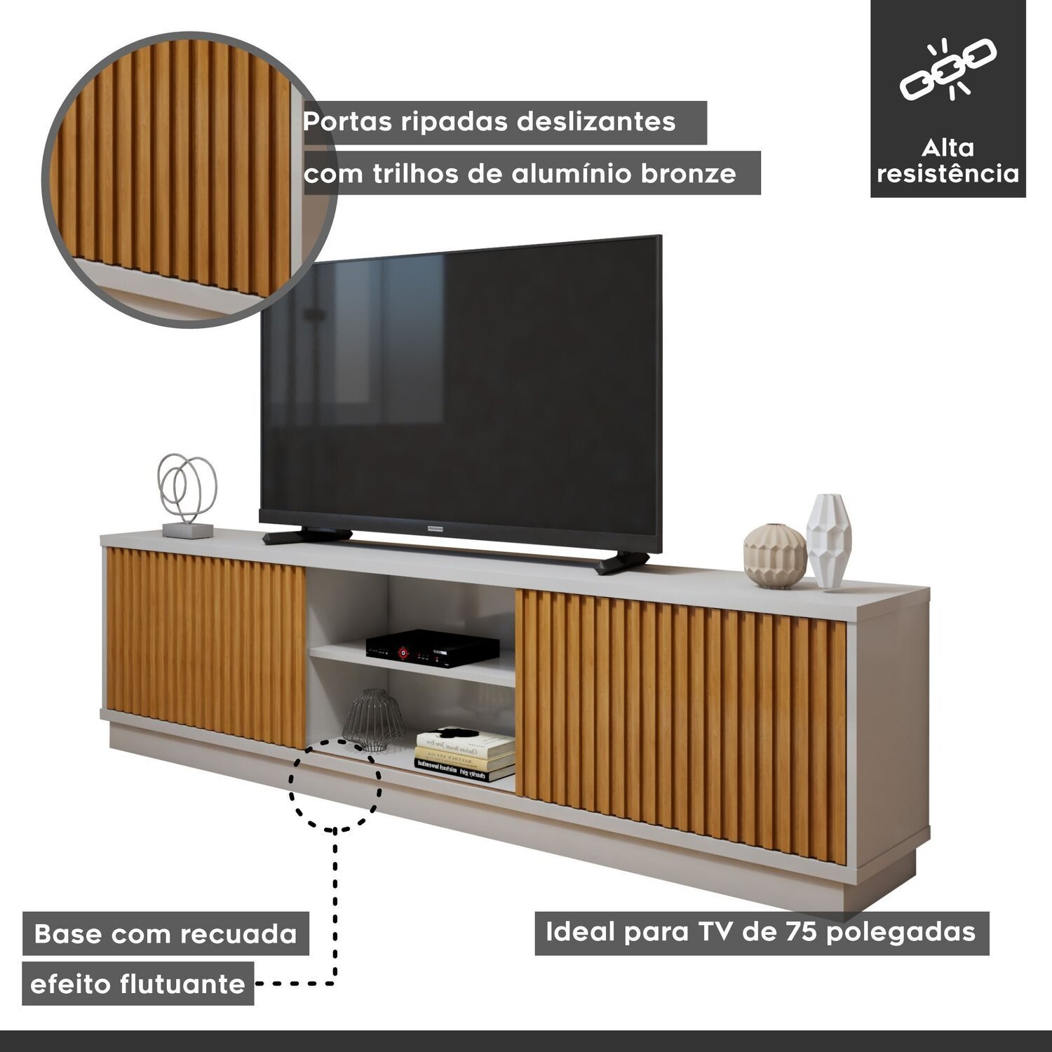 Rack para Tv de até 75 Polegadas 2 Portas 2 Nichos Burgos - 4