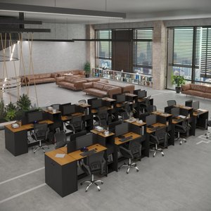 Estação de Trabalho 20 Lugares Office Smart 20 Mesas 16 Armários 2 Aparador - Preto e Cedro