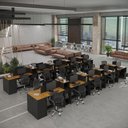 Ver imagem 1 de Estação de Trabalho 20 Lugares Office Smart 20 Mesas 16 Armários 2 Aparador - Preto e Cedro
