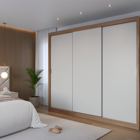 Guarda-Roupa Casal Grande com 3 Portas de Correr e 8 Gavetas Montclair 100% MDF