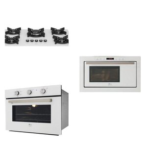 Conjunto de Embutir Fischer com Forno Elétrico 50l com Air Fryer 220v + Micro-ondas 25l com Dourador 220v + Cooktop 5 Bocas Tripla Chama Linha Infinity