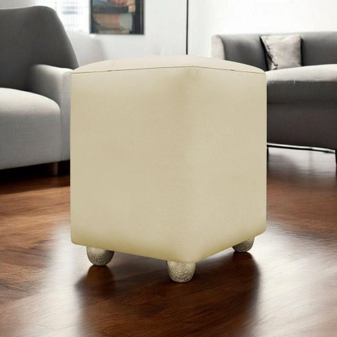 Puff Decorativo Quadrado Penteadeira Urban - Bege-bege Corino