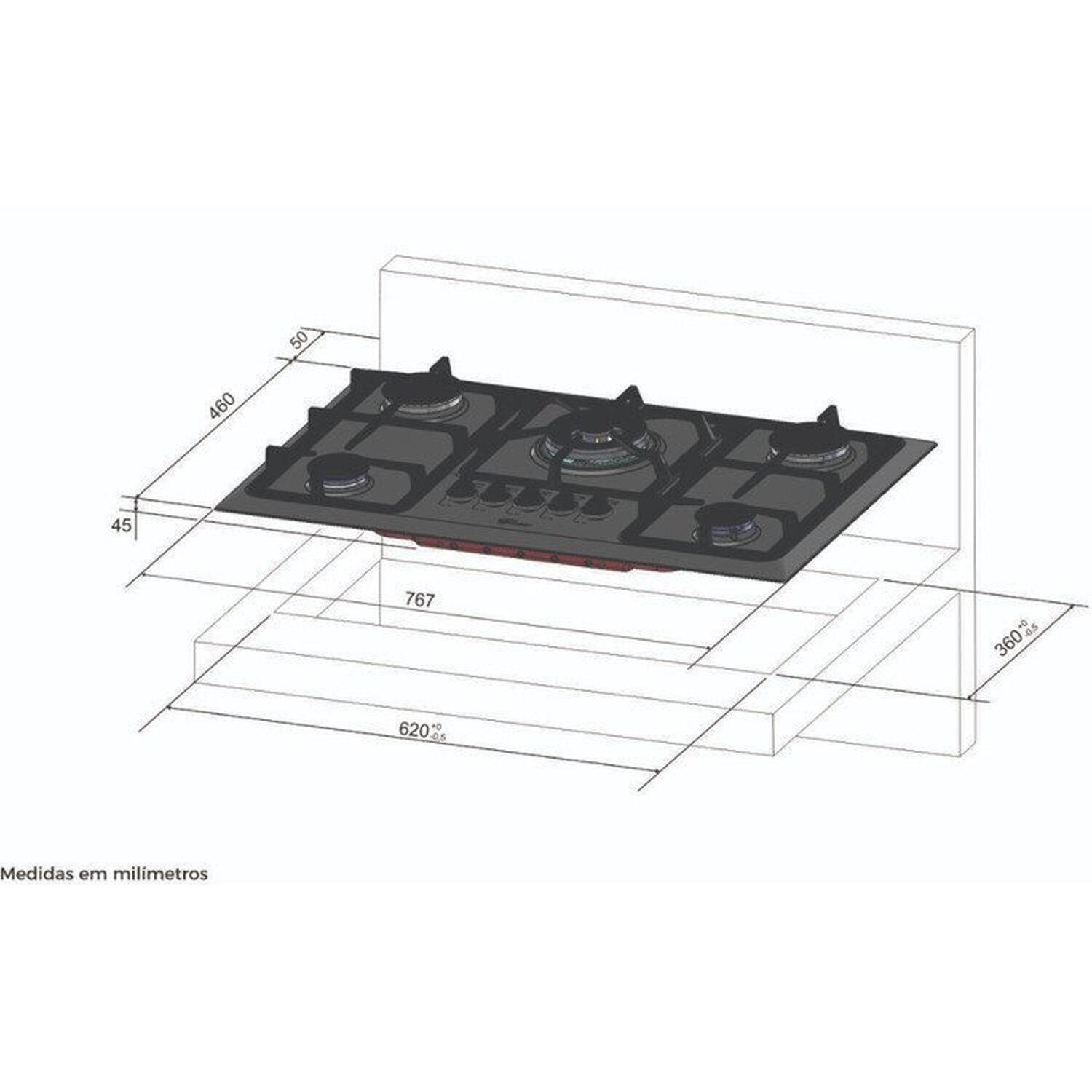 Conjunto de Embutir Fischer com Forno Elétrico 50l com Air Fryer 220v + Micro-ondas 25l com Dourador 220v + Cooktop 5 Bocas Tripla Chama Linha Infinity - 6