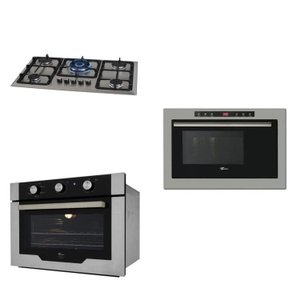 Conjunto de Embutir Fischer com Forno Elétrico 50l com Air Fryer 220v + Micro-ondas 25l com Dourador 220v + Cooktop 5 Bocas Tripla Chama Linha Infinity