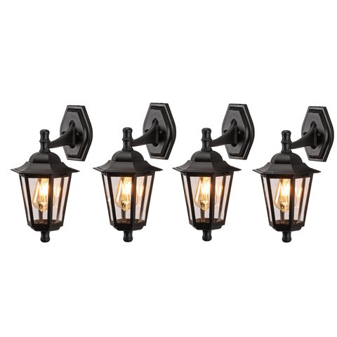 4 Arandela Colonial Externo Preto E27 Lente Transp. Fachada Lup40