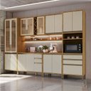 Ver imagem 1 de Armário de Cozinha Completa Modulada 6 Peças 16 Portas com Vidro e Tampo 100% MDF Barbados Espresso Móveis Bege/Amêndoa/Off White