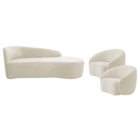 Kit Divã Recamier Orgânico França 140cm Lado Direito e 2 Poltronas Amore Bouclé