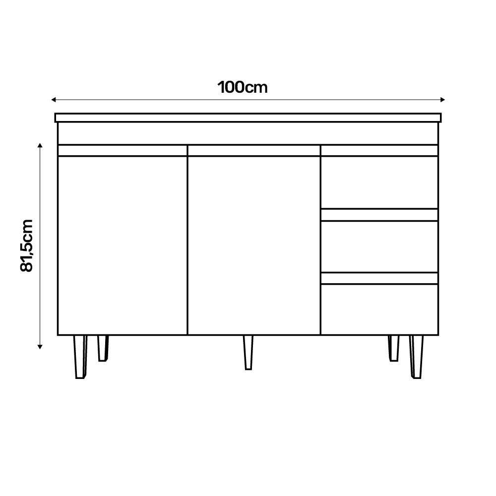 Balcão Gabinete Cozinha Andréia 100cm Com Tampo 2 Portas Branco - Desk Design - 6