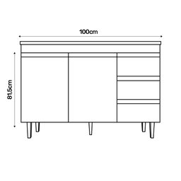 Balcão Gabinete Cozinha Andréia 100cm Com Tampo 2 Portas Branco - Desk Design - 6