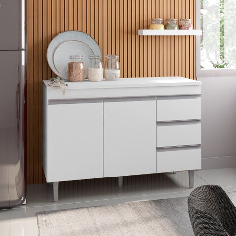 Balcão Gabinete Cozinha Andréia 100cm com Tampo 2 Portas Branco - Desk Design