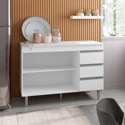 Balcão Gabinete Cozinha Andréia 100cm Com Tampo 2 Portas Branco - Desk Design - 3