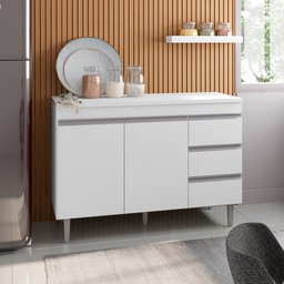 Balcão Gabinete Cozinha Andréia 100cm Com Tampo 2 Portas Branco - Desk Design - 2