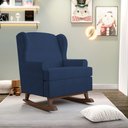 Ver imagem 2 de Kit 02 Poltronas De Amamentação Com Balanço Malu Base De Madeira P02 Suede Azul Marinho - Lyam