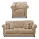 Ver imagem 1 de Kit Poltrona E Sofá 2 Lugares 1,80m Suede Pés Castanho Bege