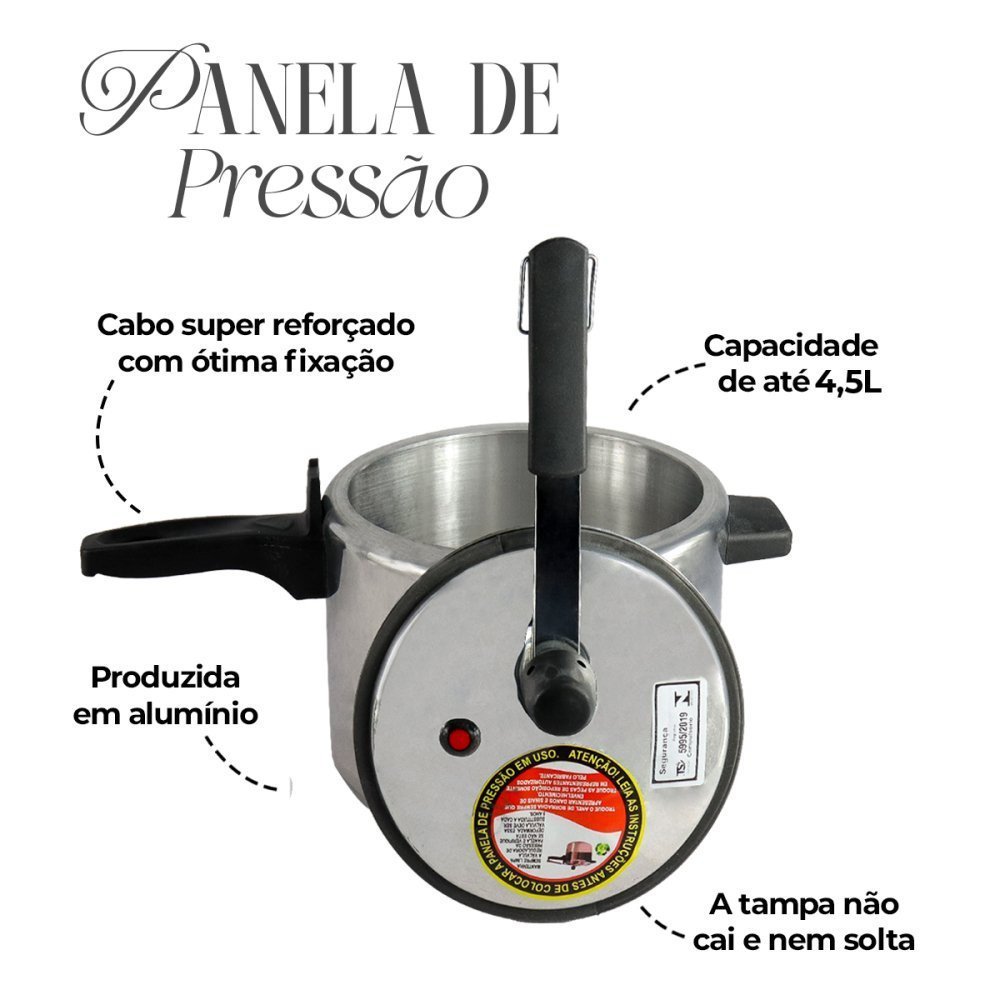 Panela de Pressão Alumínio Roque 4,5 Litros - 7