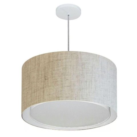 Lustre Pendente Cilíndrico Duplo Md-4293 Cúpula em Tecido 45x30cm Rustico Bege - Bivolt