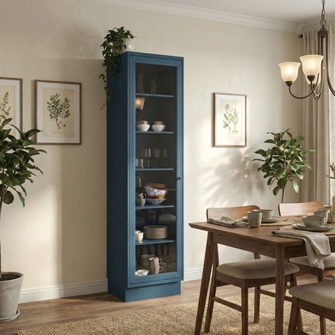 Cristaleira 1 Porta com Vidro 60cm Cozinha Sevilha 100% MDF Azul/Órion