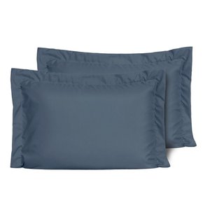 Kit 2 Fronhas Slim com 3 Abas 50cm X 70cm Micropercal 200 Fios - Marinho - 100% Poliéster