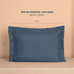Kit 2 Fronhas Slim com 3 Abas 50cm X 70cm Micropercal 200 Fios - Marinho - 100% Poliéster - 4