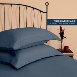 Kit 2 Fronhas Slim com 3 Abas 50cm X 70cm Micropercal 200 Fios - Marinho - 100% Poliéster - 2