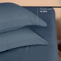Kit 2 Fronhas Slim com 3 Abas 50cm X 70cm Micropercal 200 Fios - Marinho - 100% Poliéster - 3