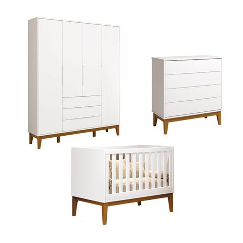 Jogo de Quarto Classic Elfe Gaveteira Branco Fosco - Moveisaqui