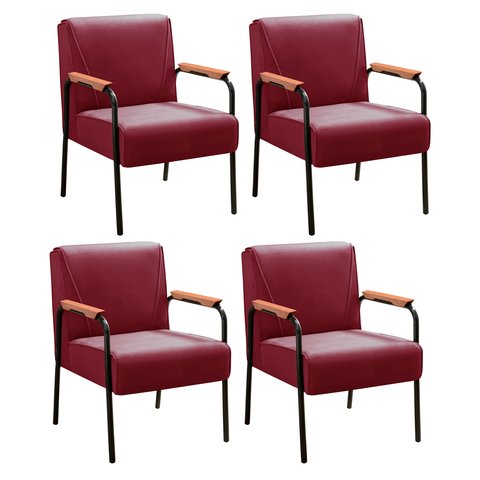 Kit 04 Poltronas Decorativas Jade para Sala de Estar, Recepção - Suede Bordô